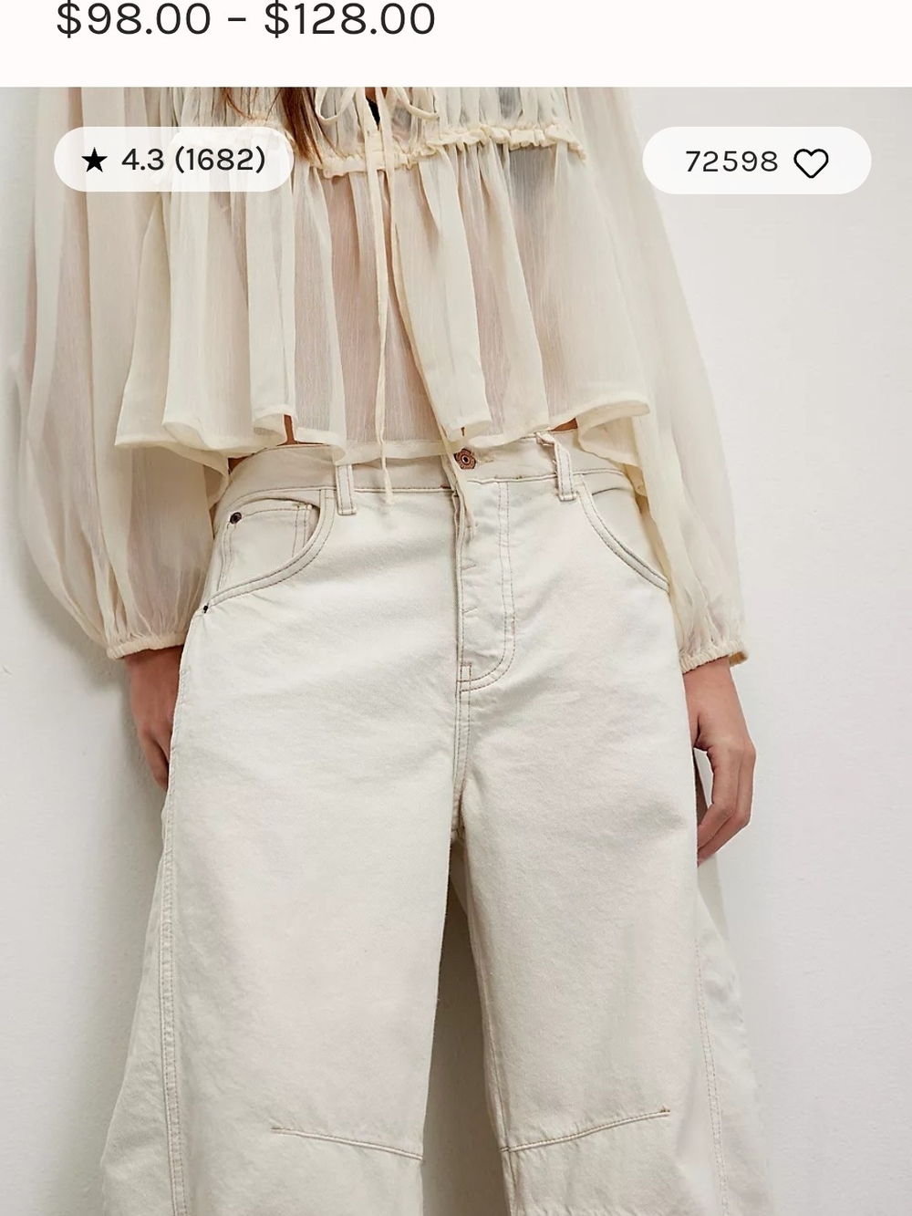 FREE PEOPLE BARREL Women’s Wide-Leg Jeans in Cream - 29 S